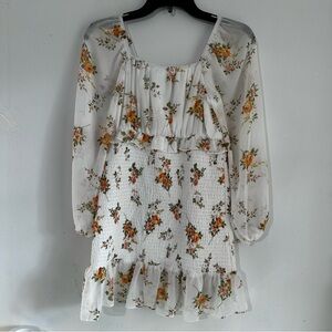 Rare Editions Floral Sheer Long Sleeve Dress
